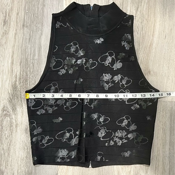 Rebecca Minkoff Black Floral Sleeveless Cropped Top Full Zip Back Shirt Size XS - Picture 3 of 5